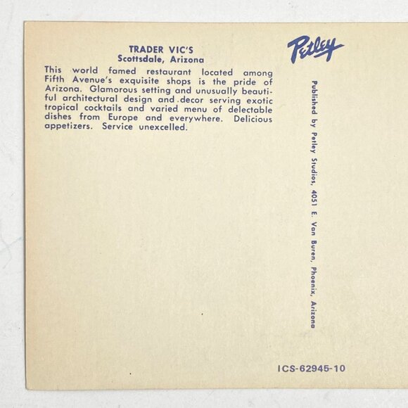 Trader Vics Scottsdale AZ Petley Vintage Postcard Mid-Century Architectural Desi - Picture 4 of 5